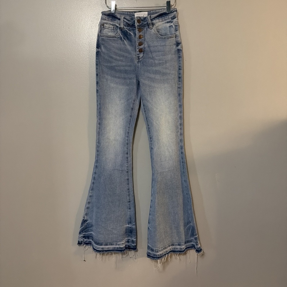 Nature Denim Button Fly Flair  Raw Hem Size 5